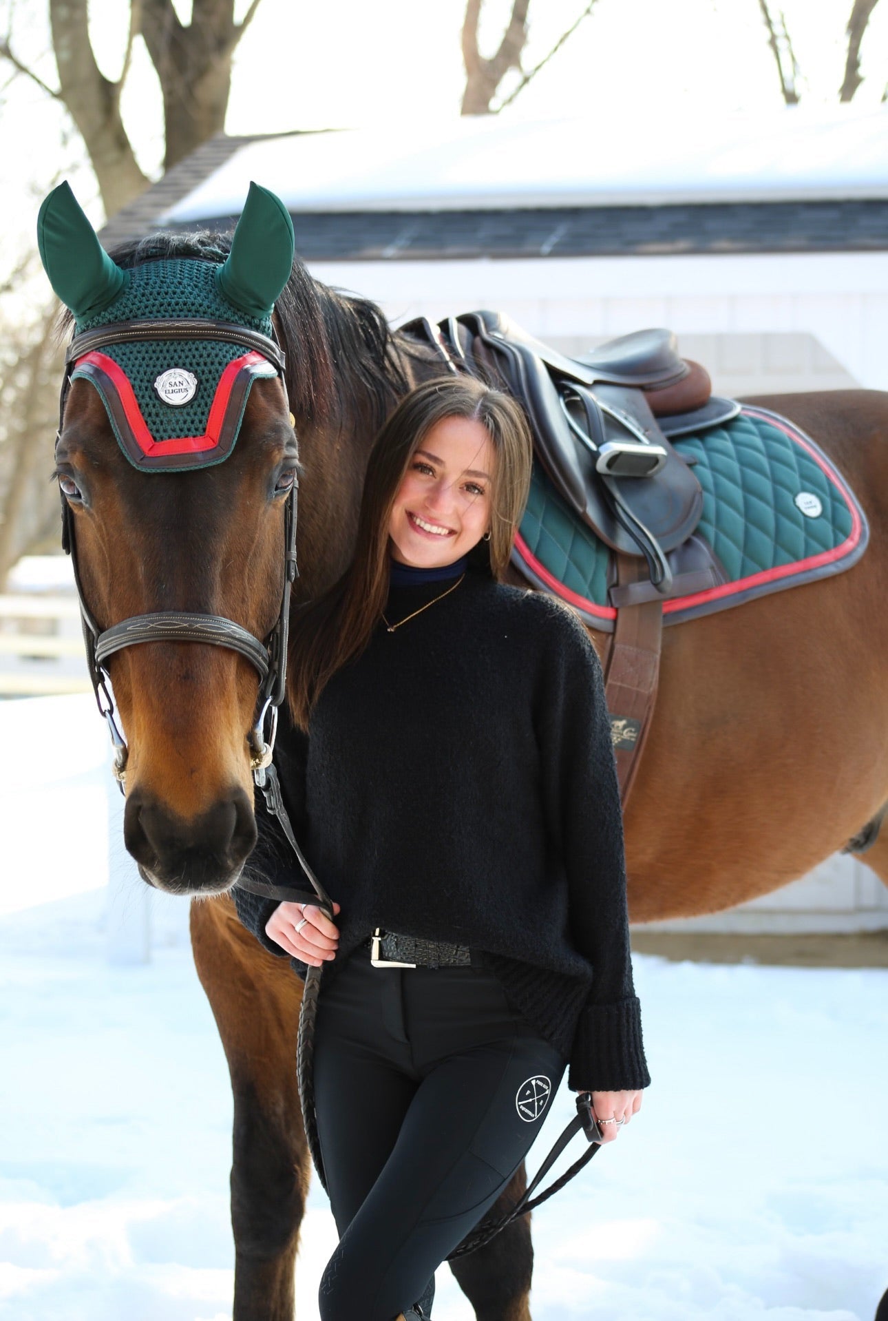 Horse Bonnet | Green- Brown & Red San Eligius