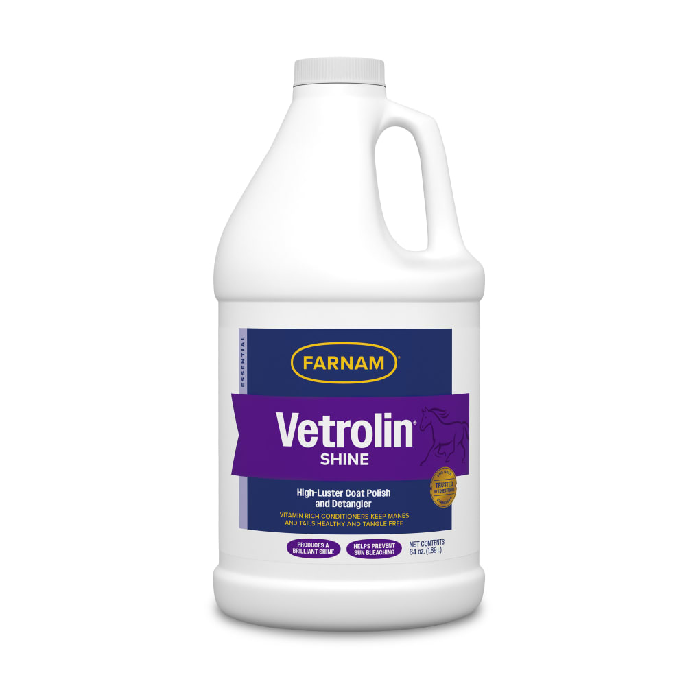 Farnam Vetrolin Shine Coat Conditioner & Shine Spray for Horses Mane Tail 64 oz. Paw and Tail Supply