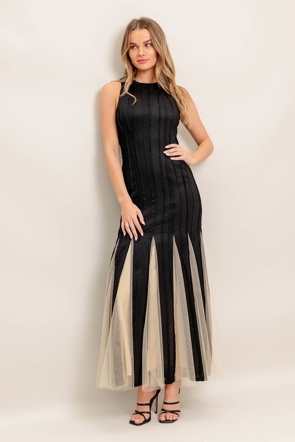 Noir Tulle Black Knit Maxi Dress Neon Spur