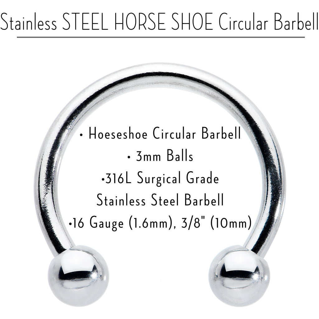16G STEEL HORSE SHOE Circular Barbell 3/8 3mm BodyCandy