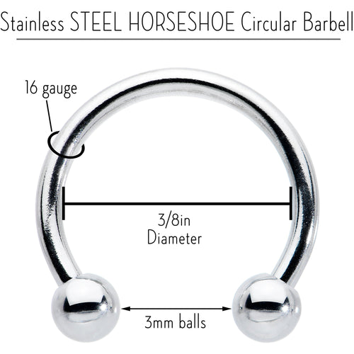 16G STEEL HORSE SHOE Circular Barbell 3/8 3mm BodyCandy