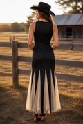 Noir Tulle Black Knit Maxi Dress Neon Spur