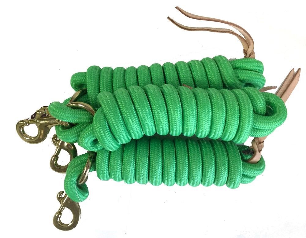 AJ Tack 9 Foot Nylon Lead Rope with Leather Popper - Set of 3 AJ Tack