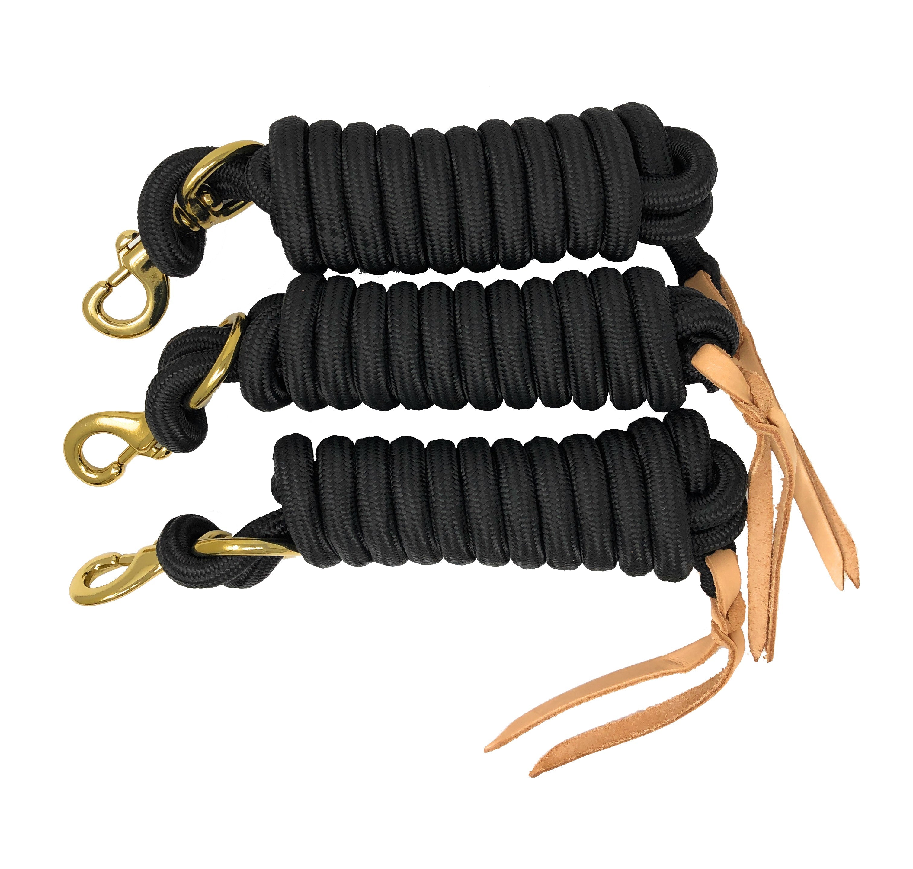 AJ Tack 9 Foot Nylon Lead Rope with Leather Popper - Set of 3 AJ Tack