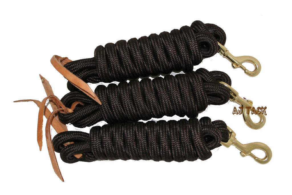 AJ Tack 9 Foot Nylon Lead Rope with Leather Popper - Set of 3 AJ Tack