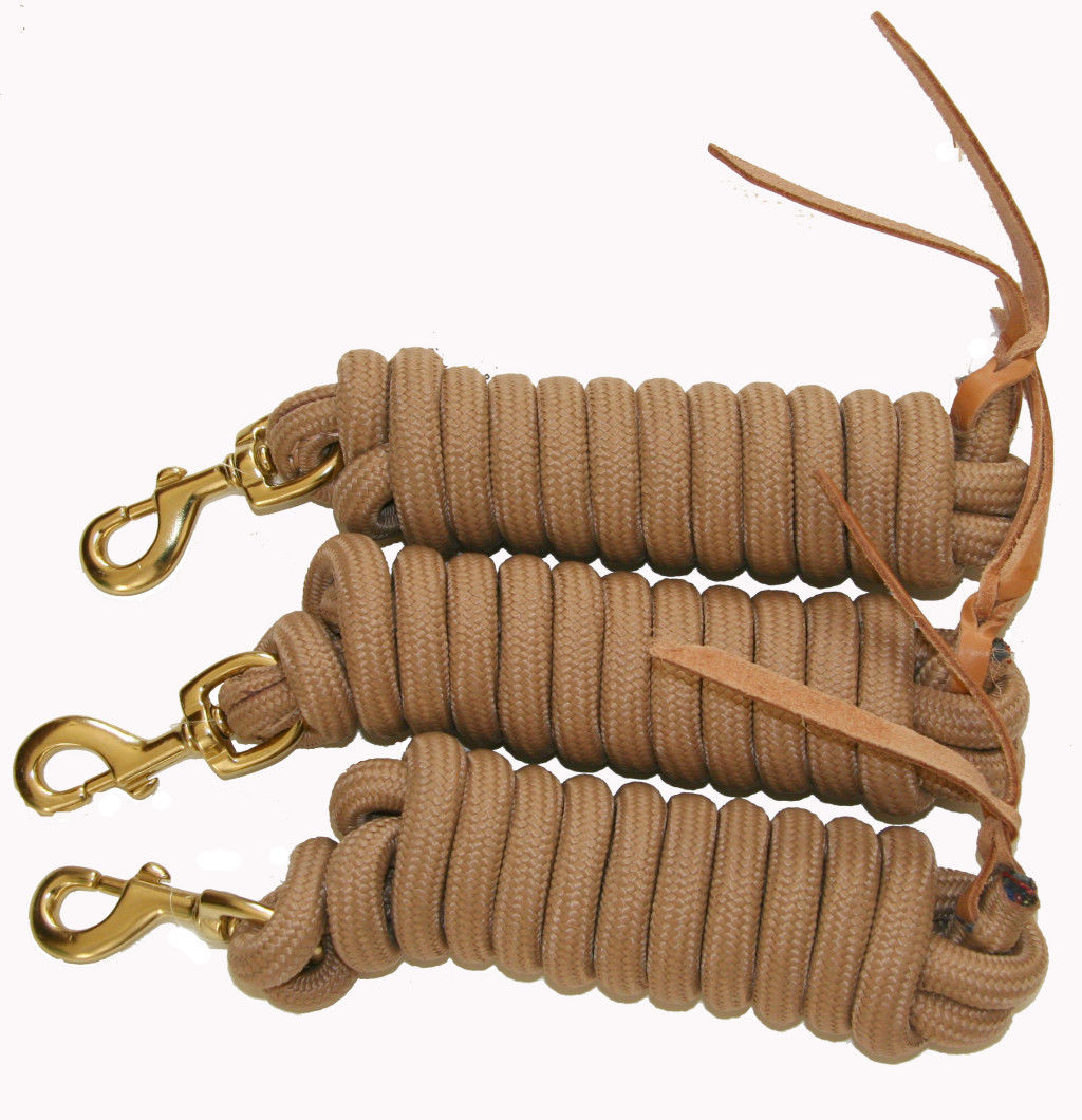 AJ Tack 9 Foot Nylon Lead Rope with Leather Popper - Set of 3 AJ Tack