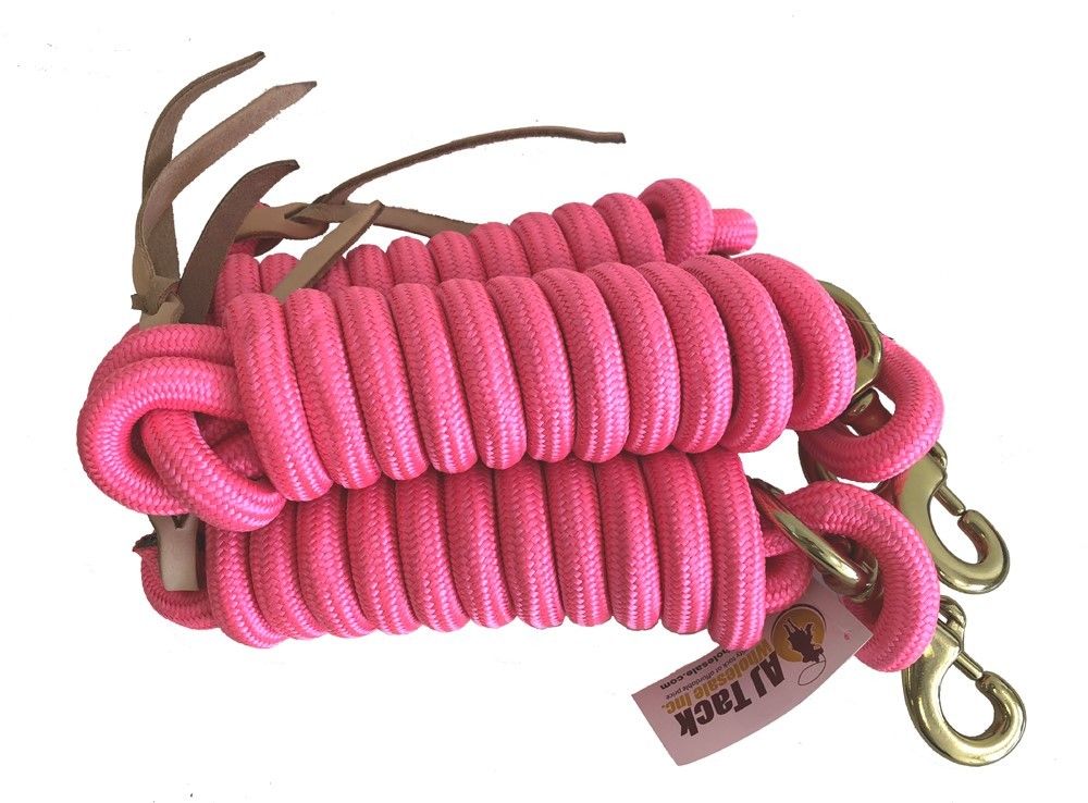 AJ Tack 9 Foot Nylon Lead Rope with Leather Popper - Set of 3 AJ Tack
