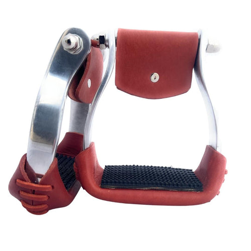AJ Tack Aluminum Barrel Racing Stirrups Tanned Leather Tread AJ Tack