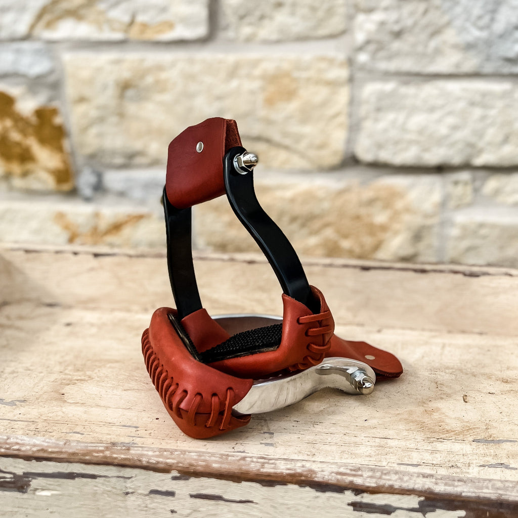 AJ Tack Aluminum Barrel Racing Stirrups Tanned Leather Tread AJ Tack