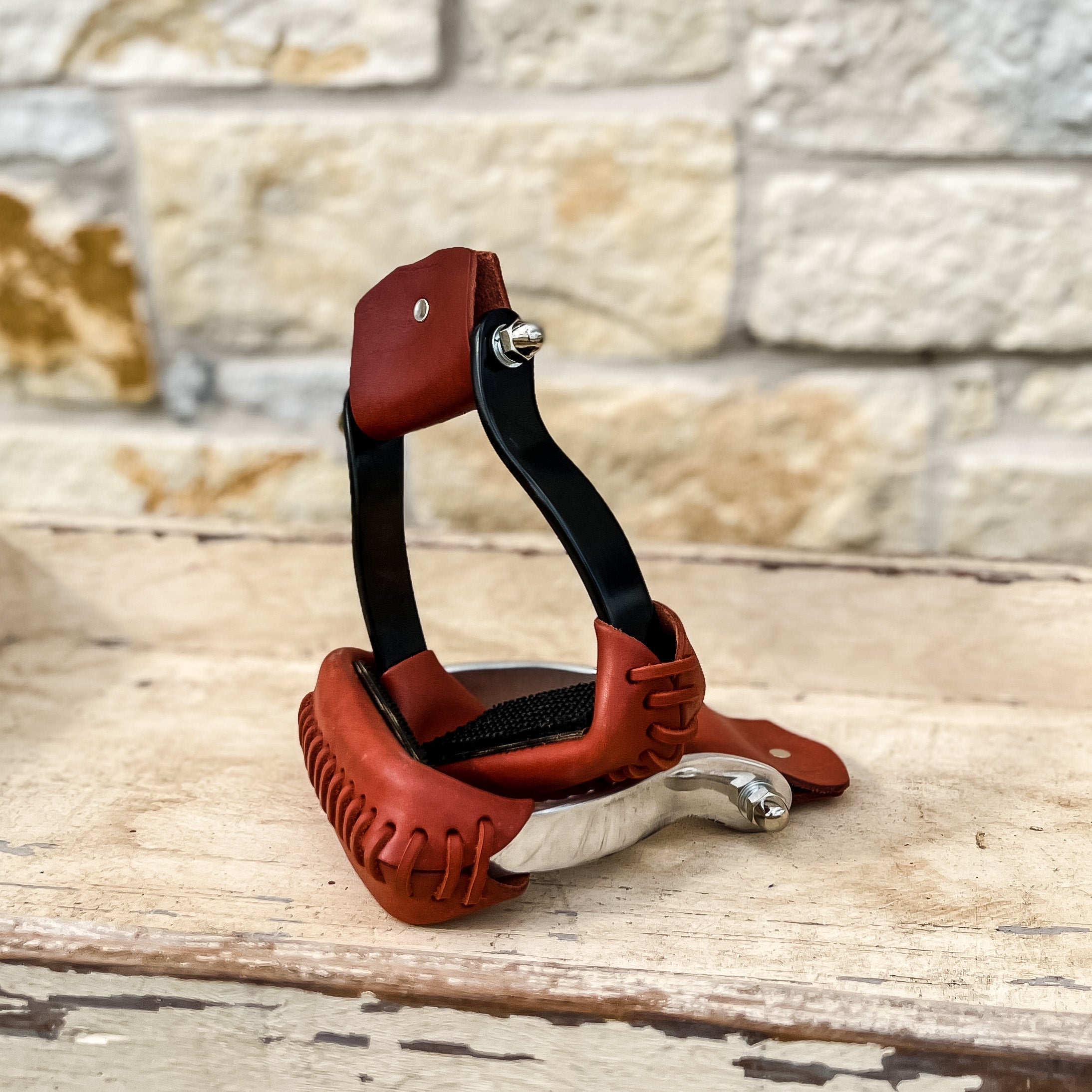 AJ Tack Aluminum Barrel Racing Stirrups Tanned Leather Tread AJ Tack