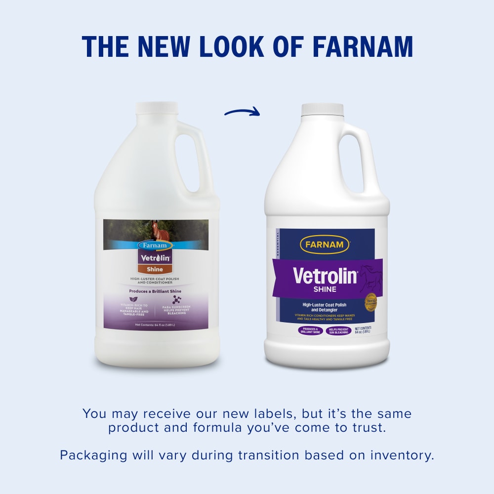 Farnam Vetrolin Shine Coat Conditioner & Shine Spray for Horses Mane Tail 64 oz. Paw and Tail Supply