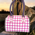 Country Lilac Checkered Speedy Western Genuine Leather Purse Neon Spur