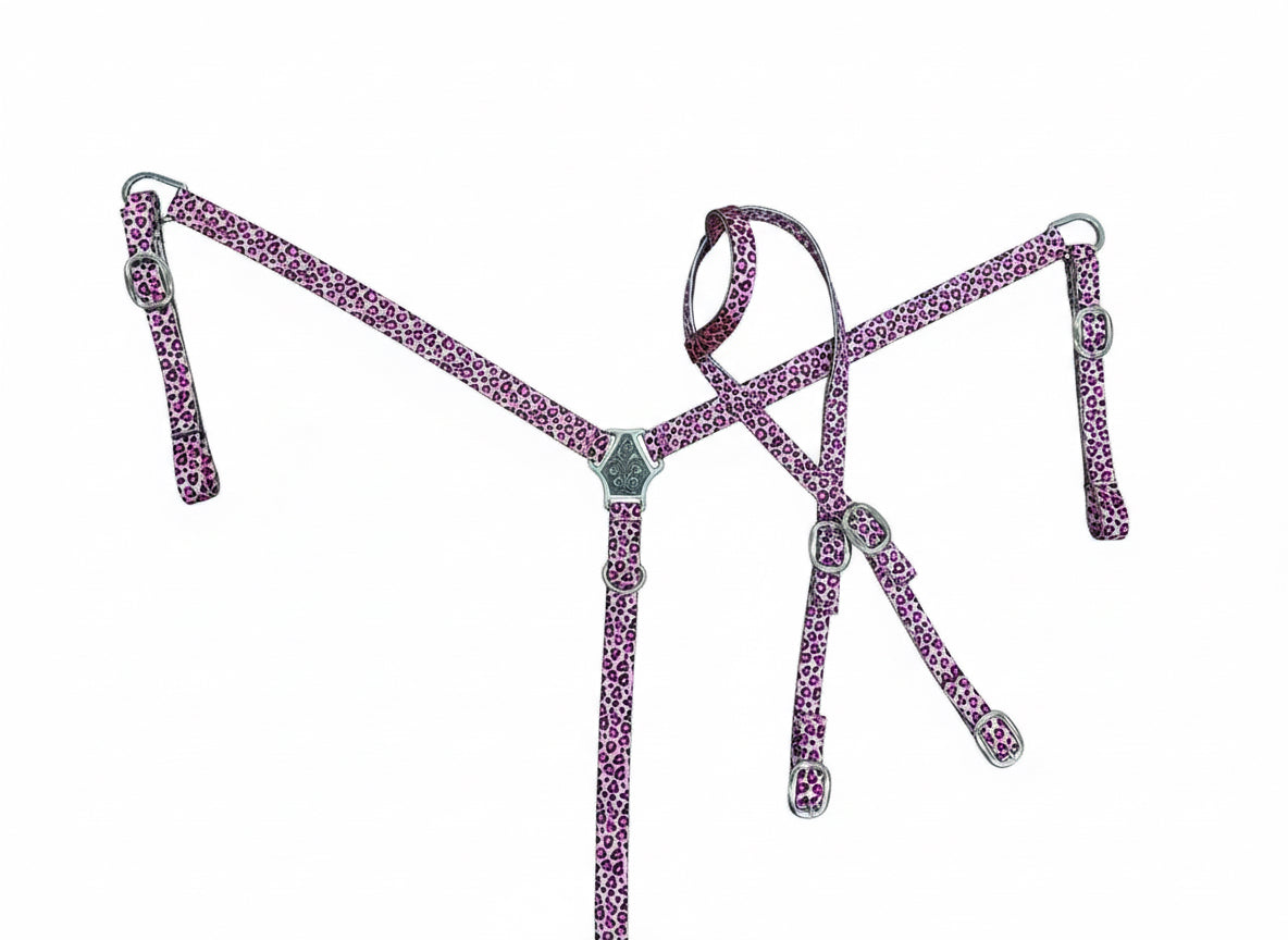 Catty Cowgirl Nylon One Ear Headstall & Breast Collar Tack Set Neon Spur