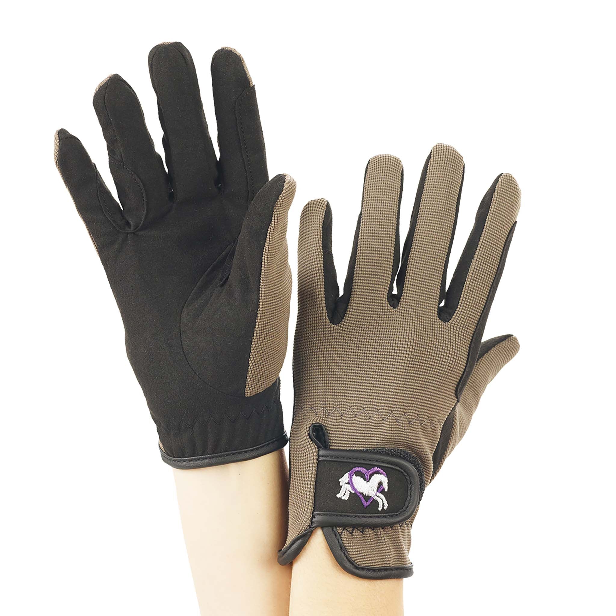 Kids' Embroidered Riding Gloves - Black/Grey Ovation Riding