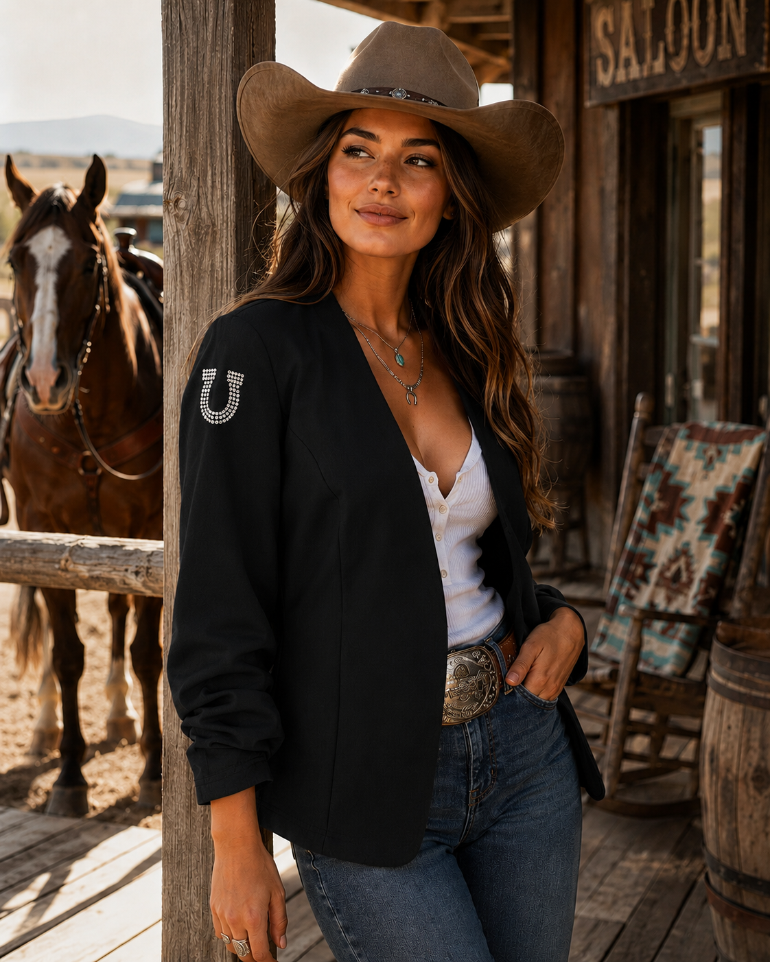 Rhinestone Horseshoes Blazer Neon Spur
