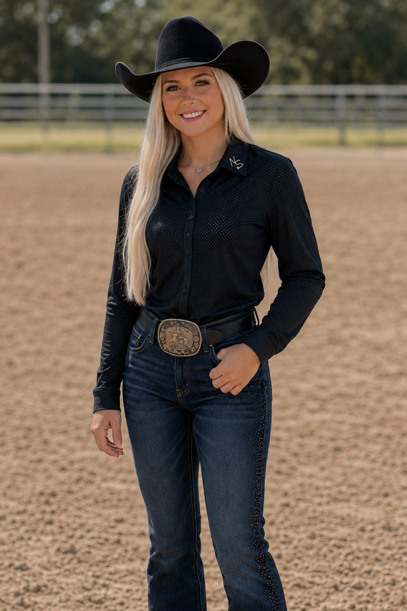 Breeze Perforated Performance Pull Over Rodeo Shirt Neon Spur