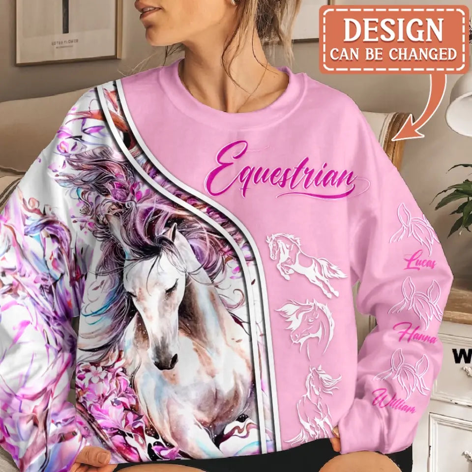 Personalized Horse Ear AOP Sweater - Up to 5 Names - Gift Idea For Horse Lover - Equestrian CusGifts