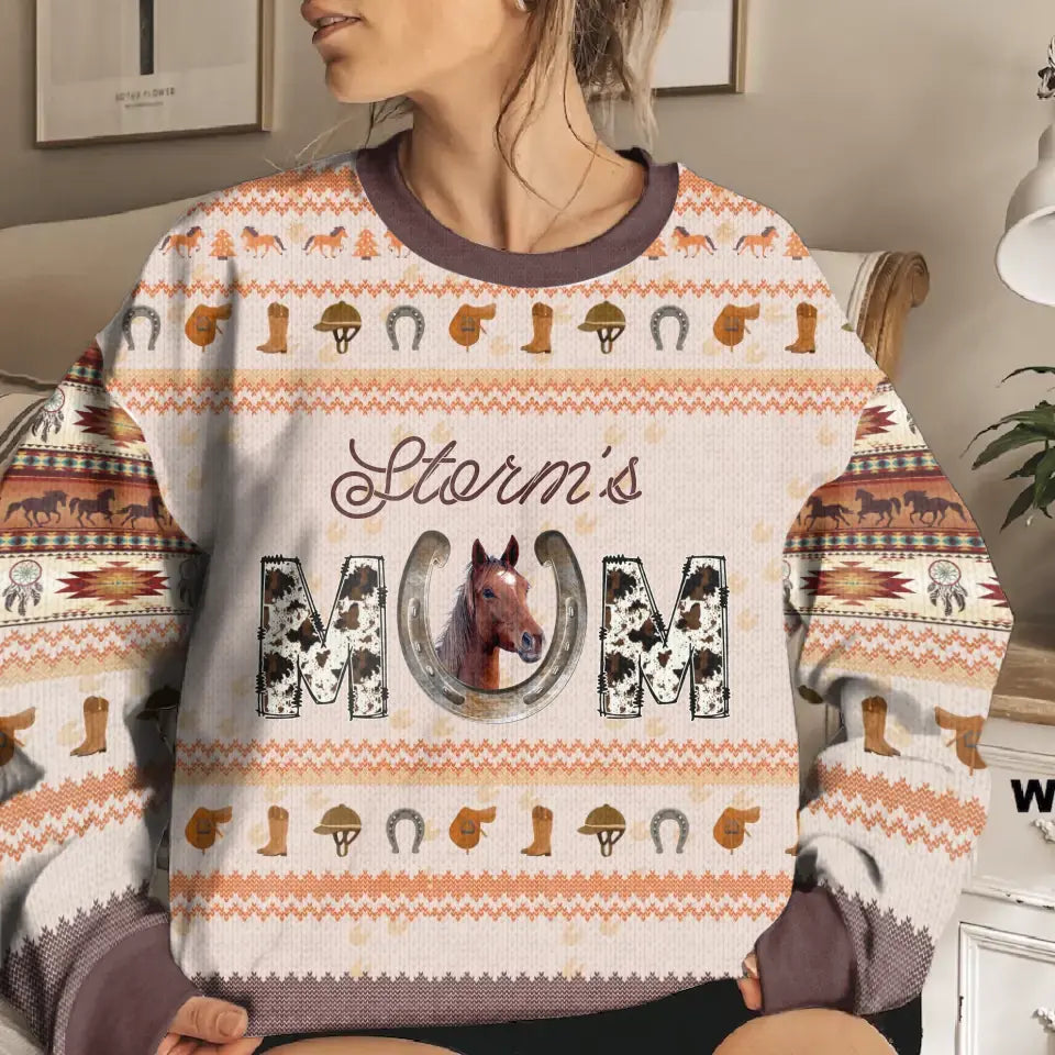 Personalized Horse Mom Dad AOP Sweater - Upload Photo - Gift Idea For Horse Lover CusGifts