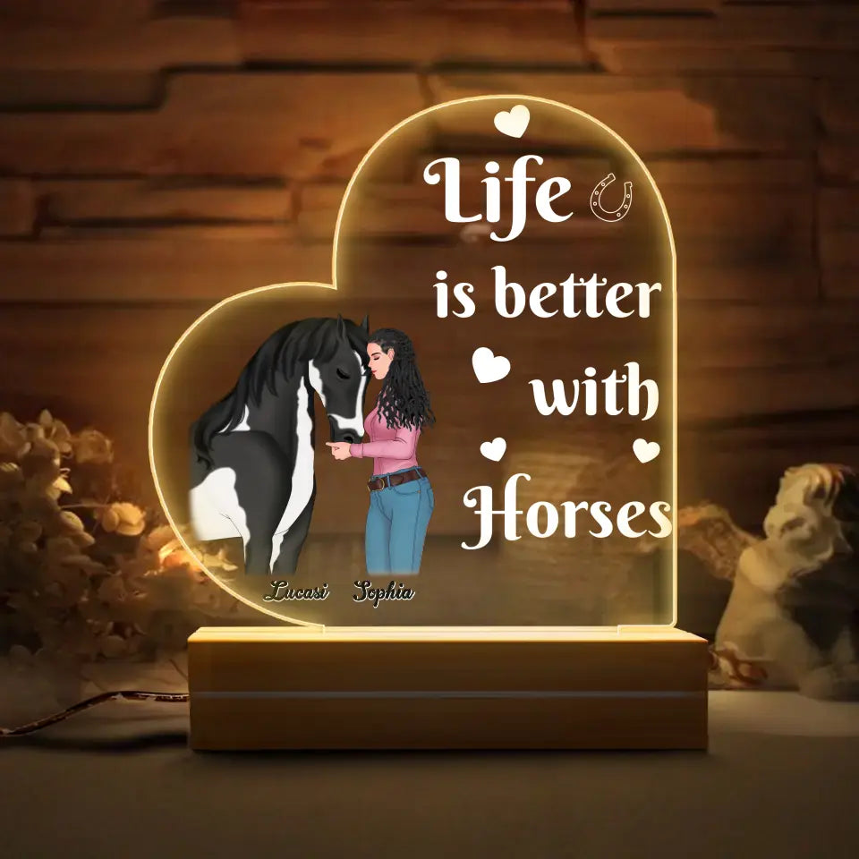 Personalized Horse Girl Acrylic Night Light - Gift Idea For Horse Lover - Life Is Better With Horses CusGifts