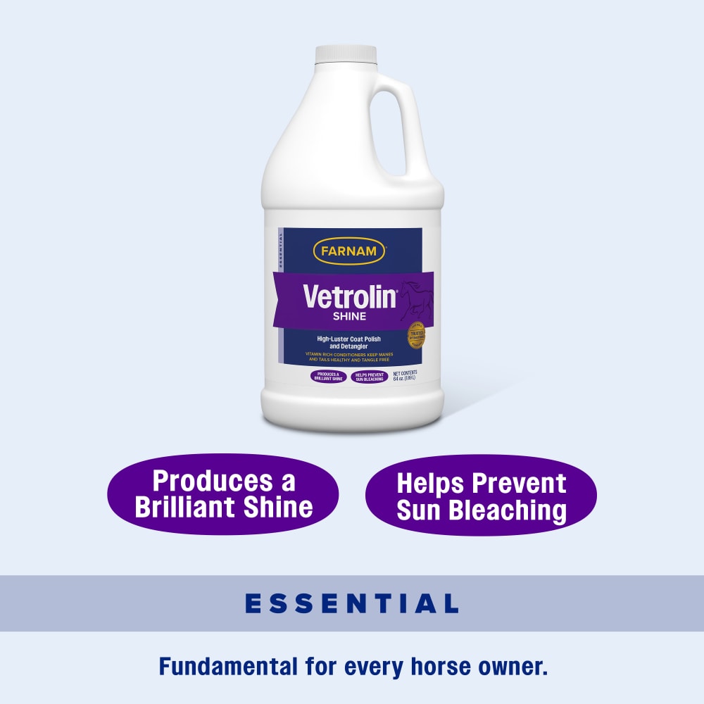 Farnam Vetrolin Shine Coat Conditioner & Shine Spray for Horses Mane Tail 64 oz. Paw and Tail Supply