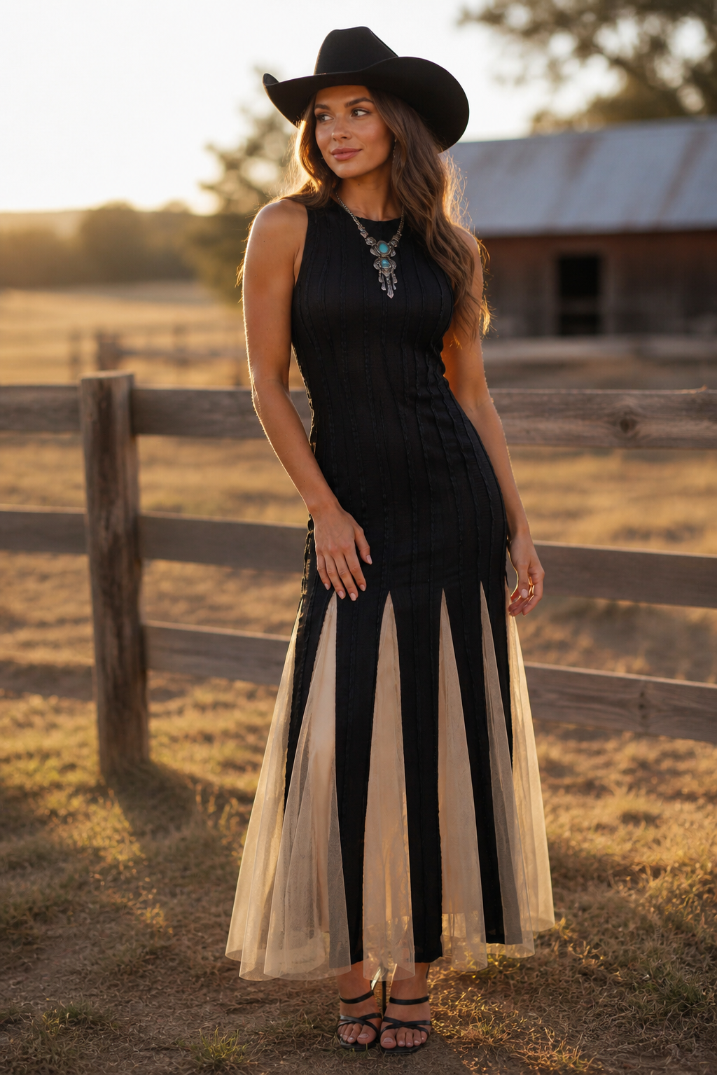 Noir Tulle Black Knit Maxi Dress Neon Spur