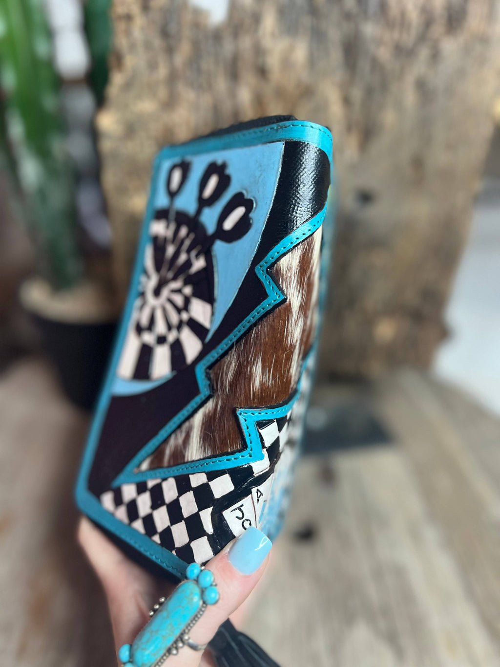 Turquoise Rocker Electric Rodeo Large Zippered Wallet Neon Spur