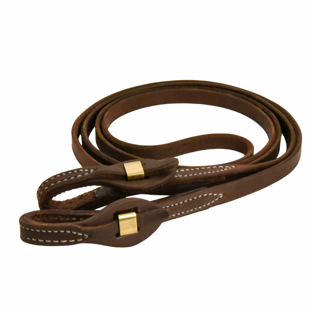 AJ Tack Oiled Harness Leather Brass Quick Change Roper Reins - 5/8in x 8ft AJ Tack