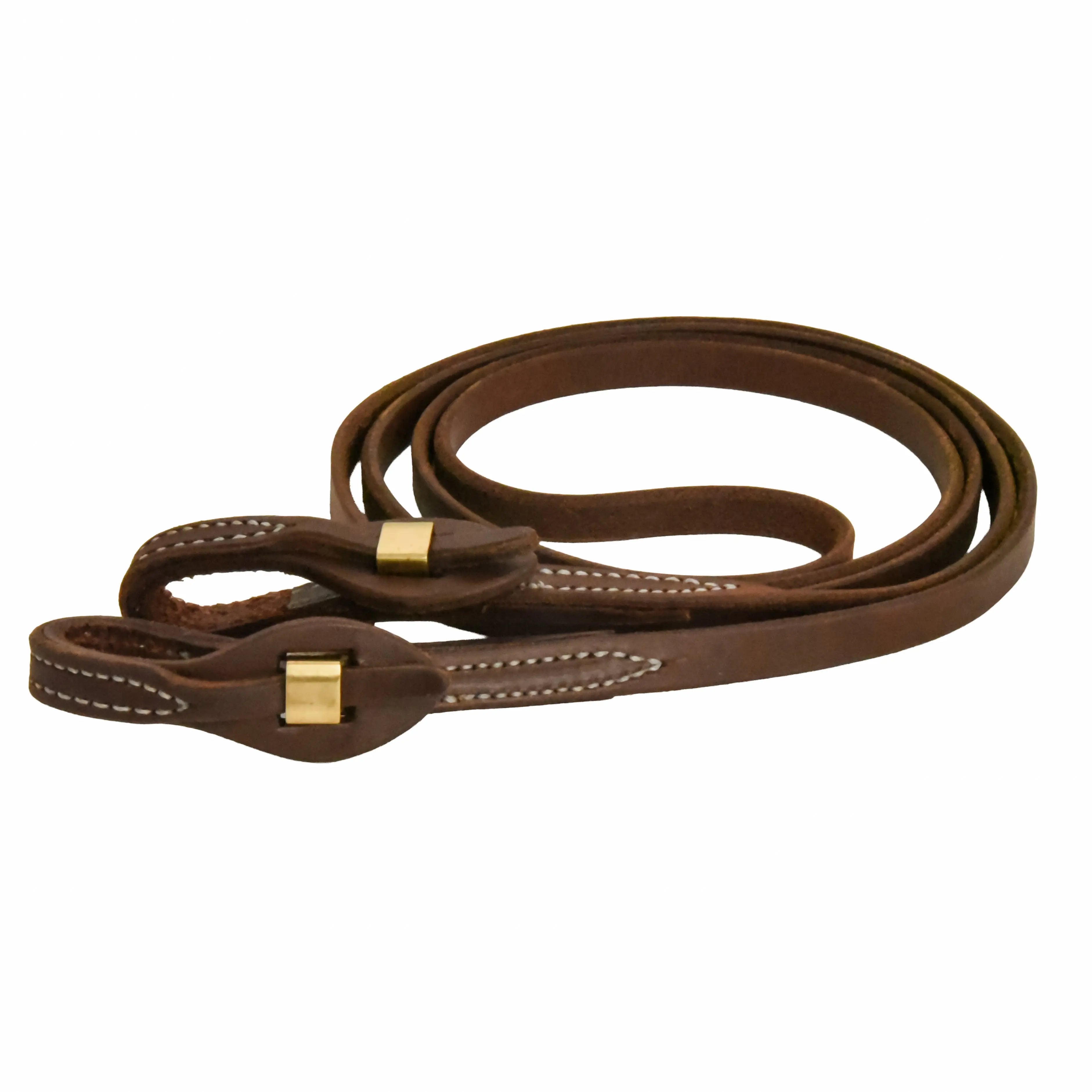 AJ Tack Oiled Harness Leather Brass Quick Change Roper Reins - 5/8in x 8ft AJ Tack