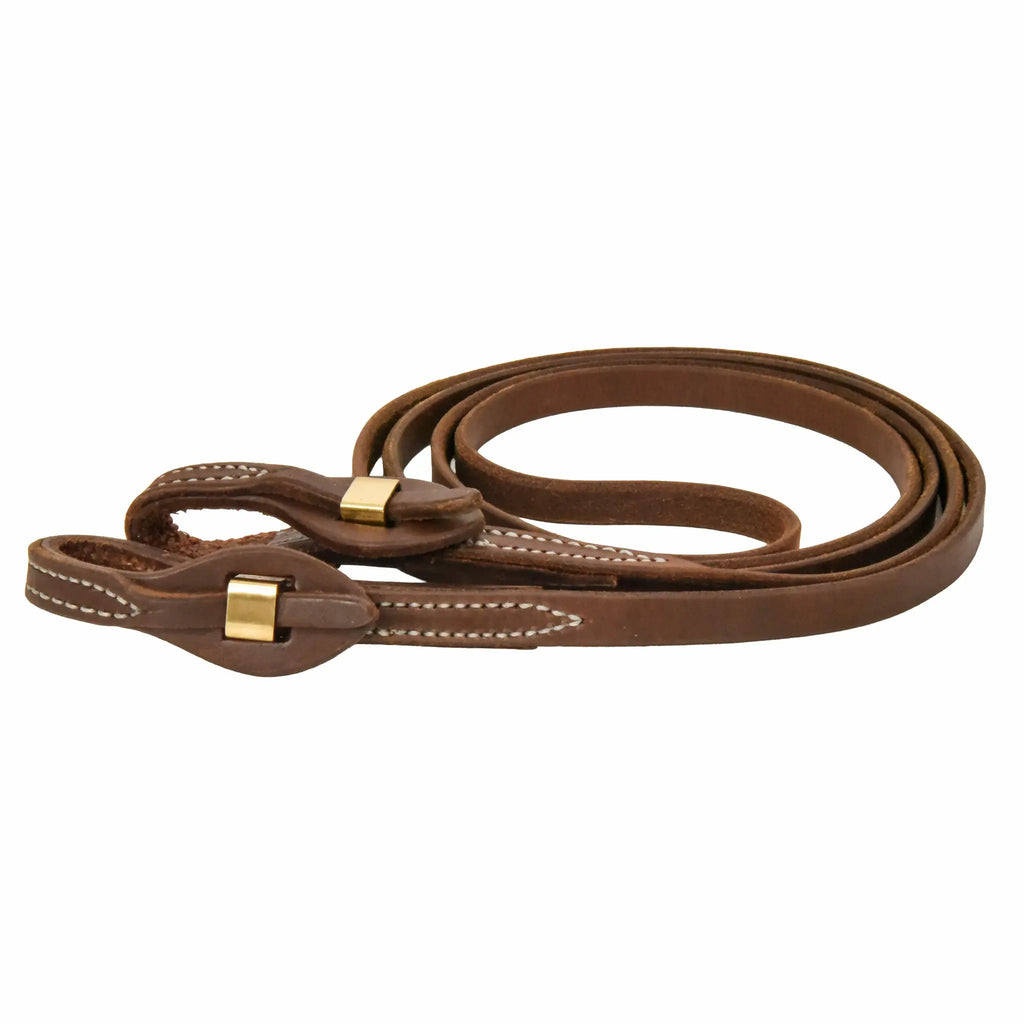 AJ Tack Oiled Harness Leather Brass Quick Change Roper Reins - 5/8in x 8ft AJ Tack