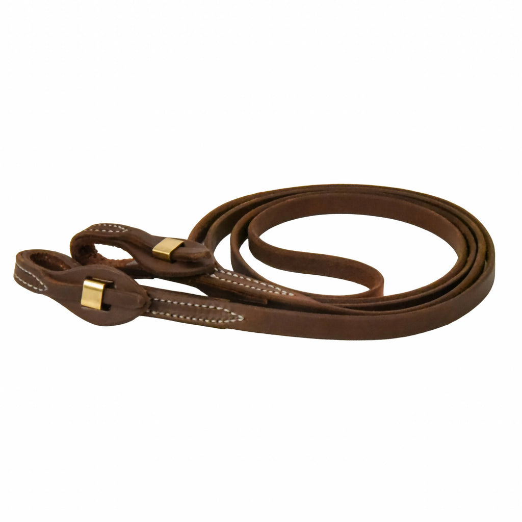 AJ Tack Oiled Harness Leather Brass Quick Change Roper Reins - 5/8in x 8ft AJ Tack