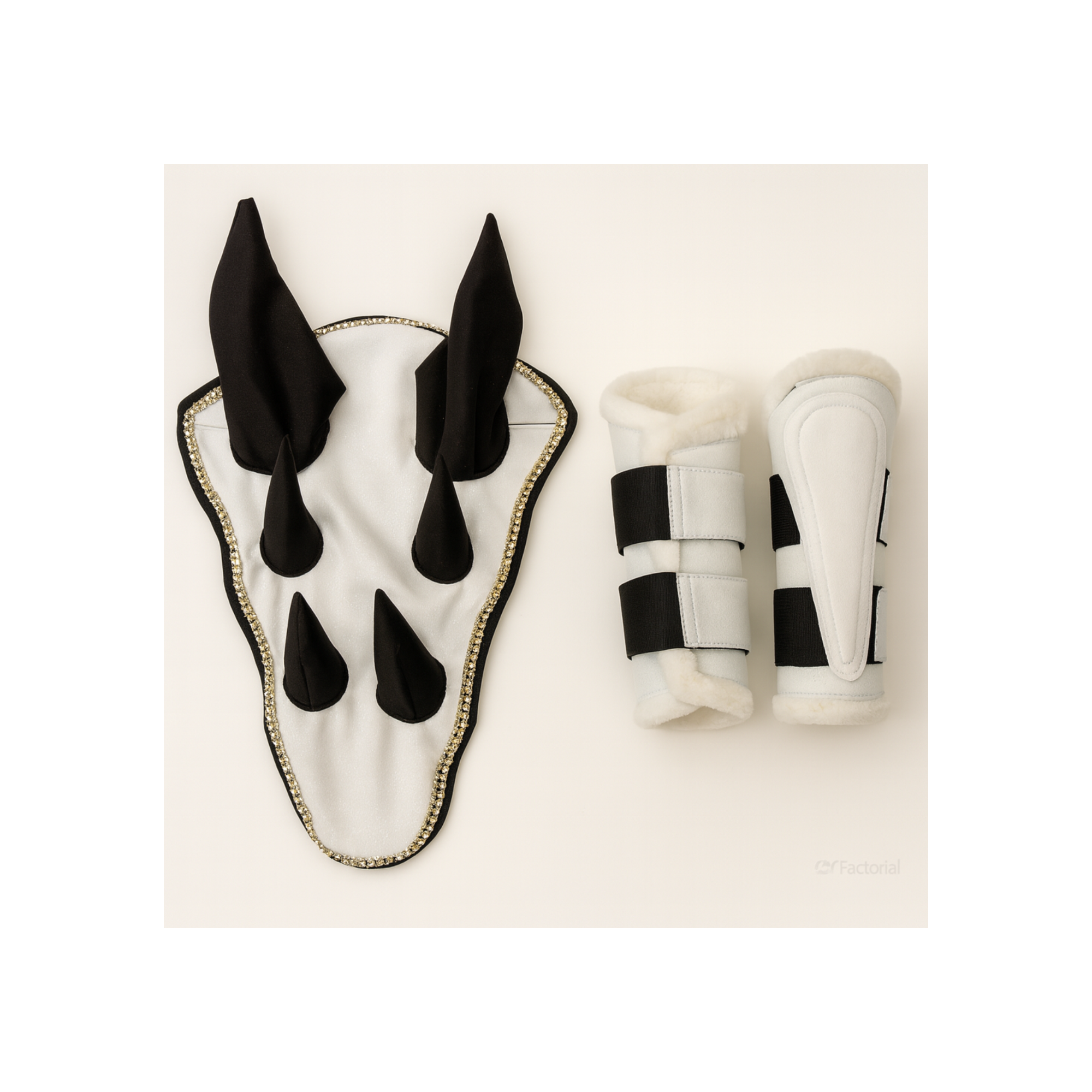 Premium Quality Cotton White Jumping Saddle Pad, Ear Bonnet & Horse Boot Set Classic Riding Gear