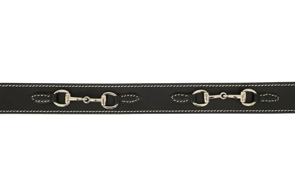 Huntley Equestrian Ladies Stirrup Buckle, Snaffle Bit, 1.5" Inch Width Leather Belt, Black Huntley Equestrian