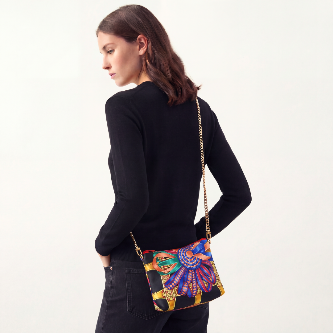 Rubans du Cheval Noir Vintage Silk Scarf Crossbody Bag Vintage Luxe Up