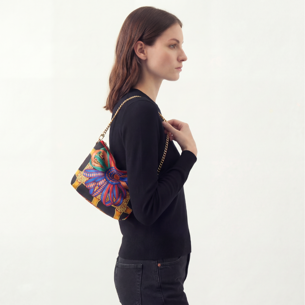 Rubans du Cheval Noir Vintage Silk Scarf Crossbody Bag Vintage Luxe Up
