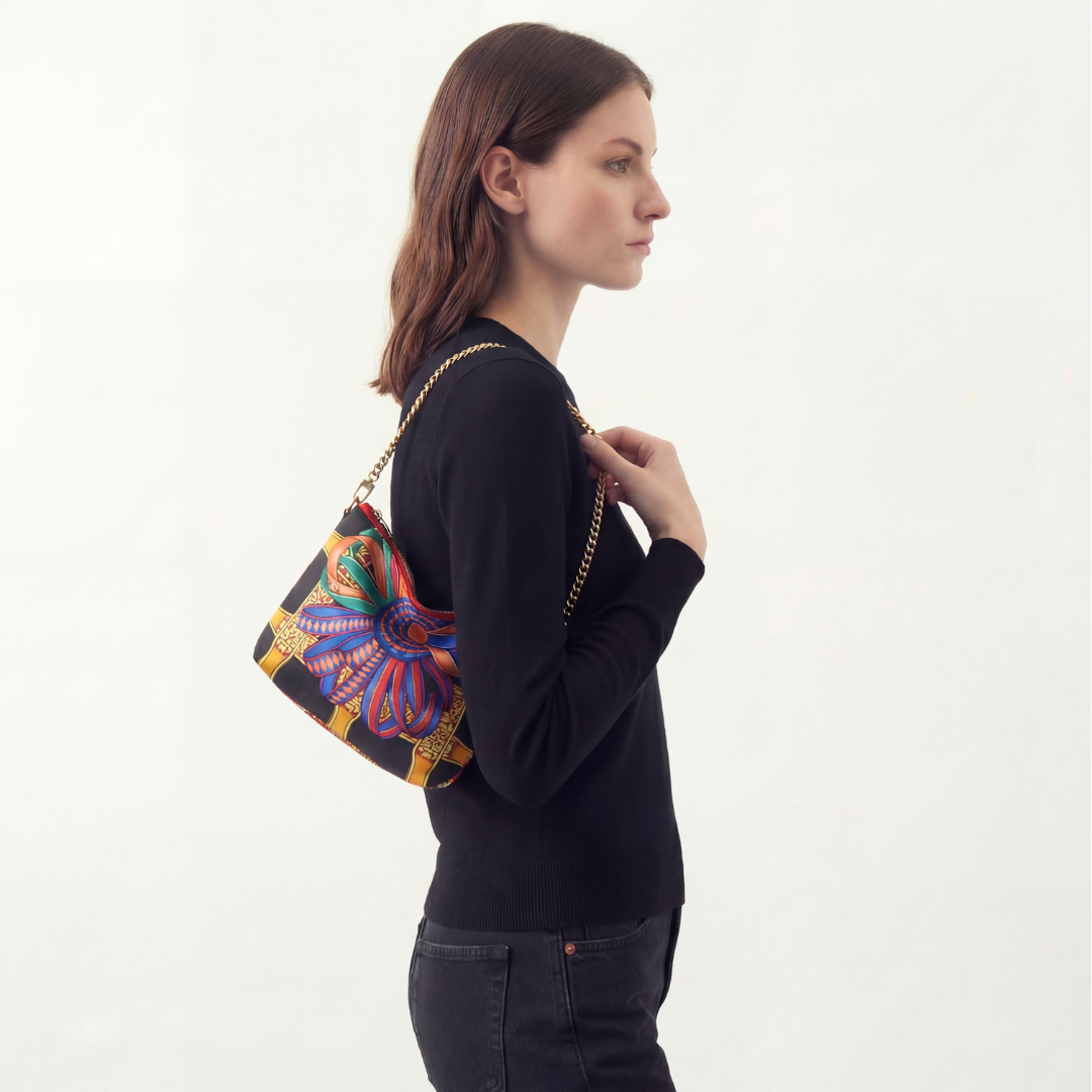 Rubans du Cheval Noir Vintage Silk Scarf Crossbody Bag Vintage Luxe Up