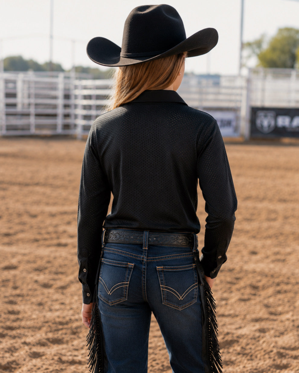 Girls Breeze Perforated Performance Pull Over Rodeo Shirt Neon Spur