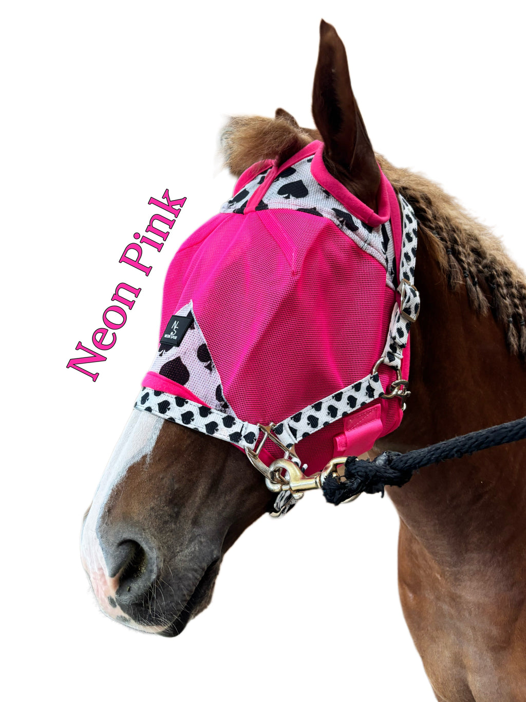 Smokin Spades Fly Mask - Neon Pink Mesh Neon Spur
