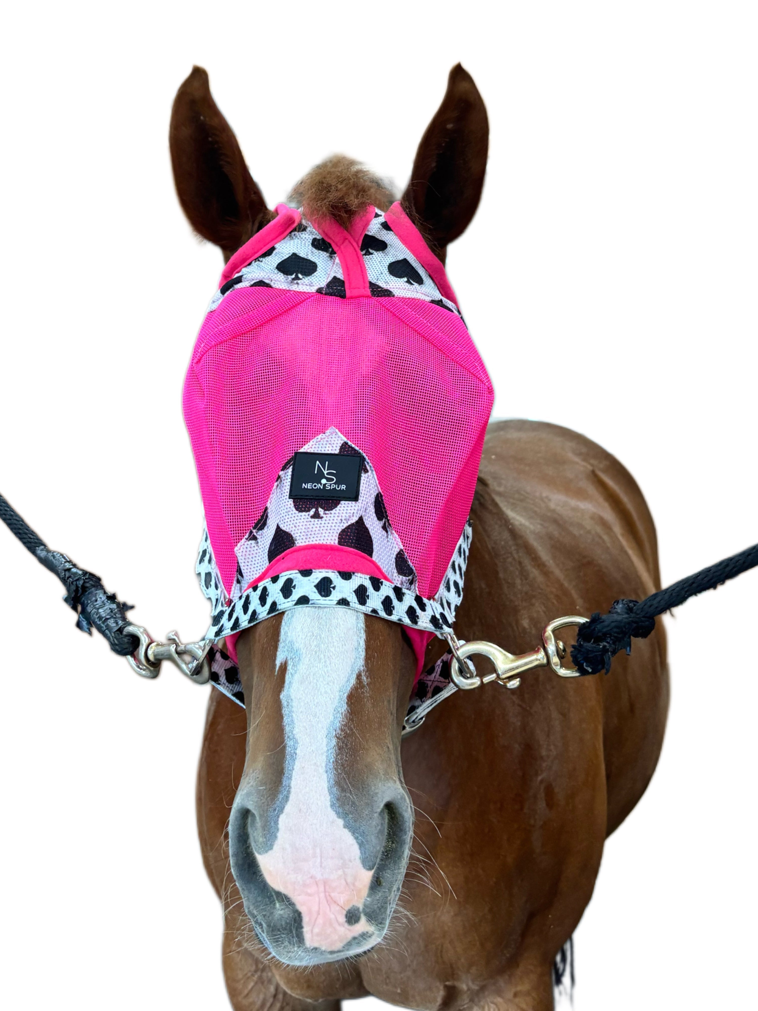Smokin Spades Fly Mask - Neon Pink Mesh Neon Spur