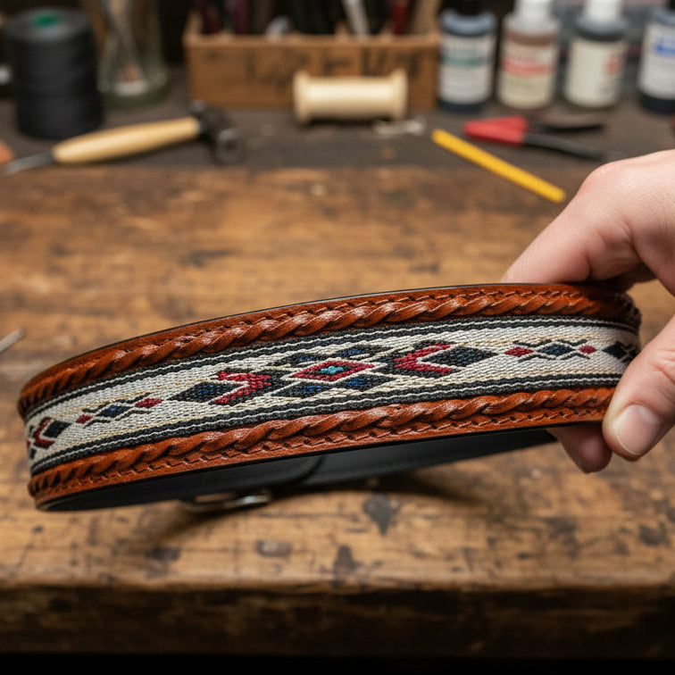 Western Leather Belt - Woven Aztec Baja Leather