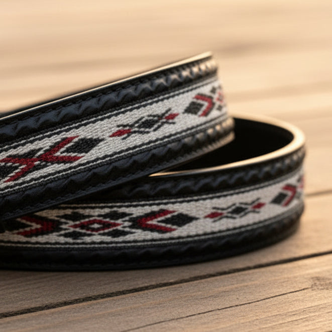 Western Leather Belt - Woven Aztec Baja Leather