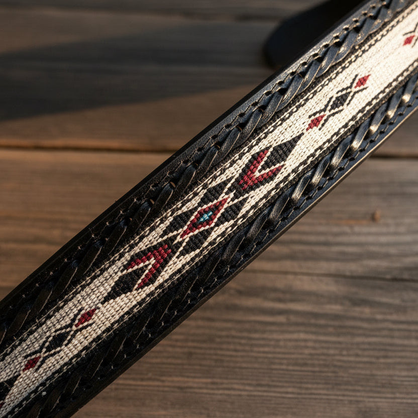 Western Leather Belt - Woven Aztec Baja Leather