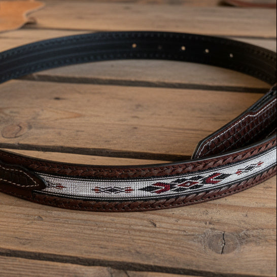 Western Leather Belt - Woven Aztec Baja Leather