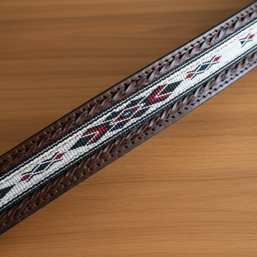 Western Leather Belt - Woven Aztec Baja Leather