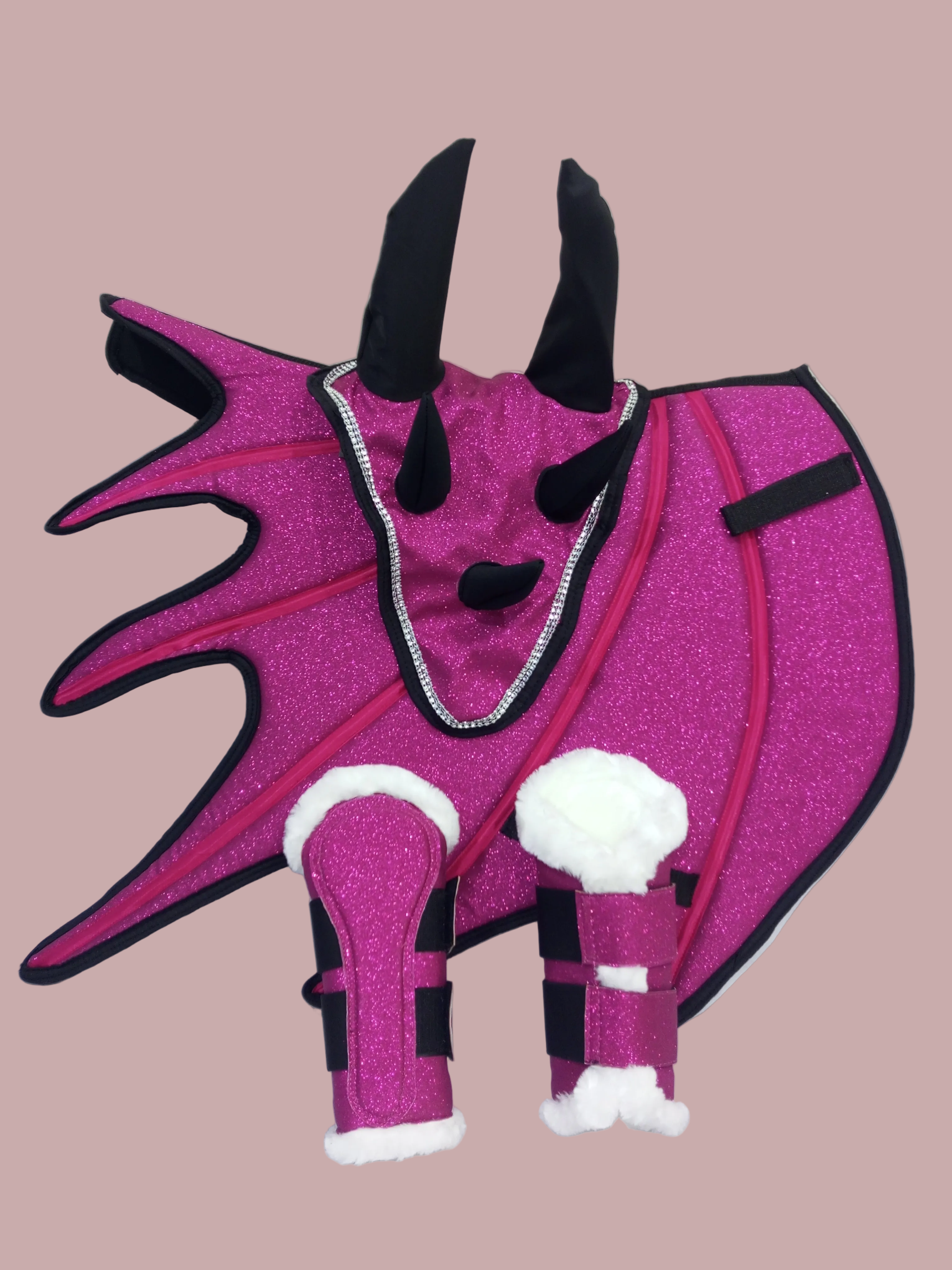 Pink Dragon Saddle Pad Set with Ear Bonnet & Boots Classic Riding Gear