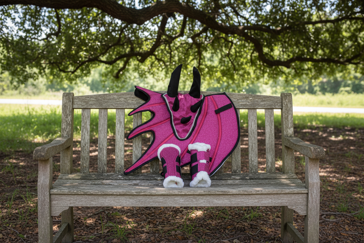 Pink Dragon Saddle Pad Set with Ear Bonnet & Boots Classic Riding Gear