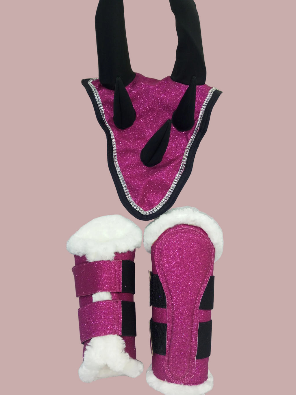 Pink Dragon Saddle Pad Set with Ear Bonnet & Boots Classic Riding Gear