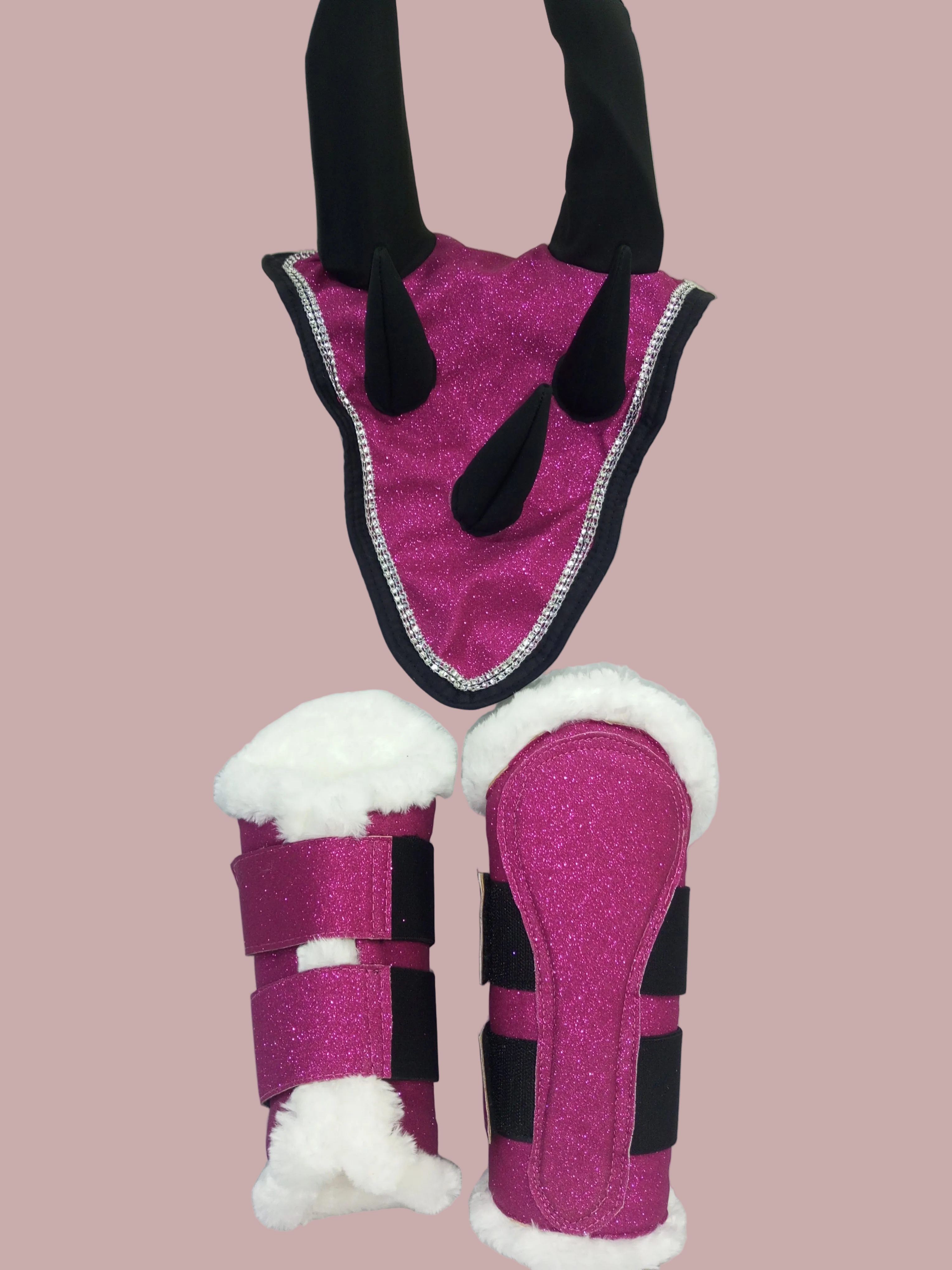 Pink Dragon Saddle Pad Set with Ear Bonnet & Boots Classic Riding Gear