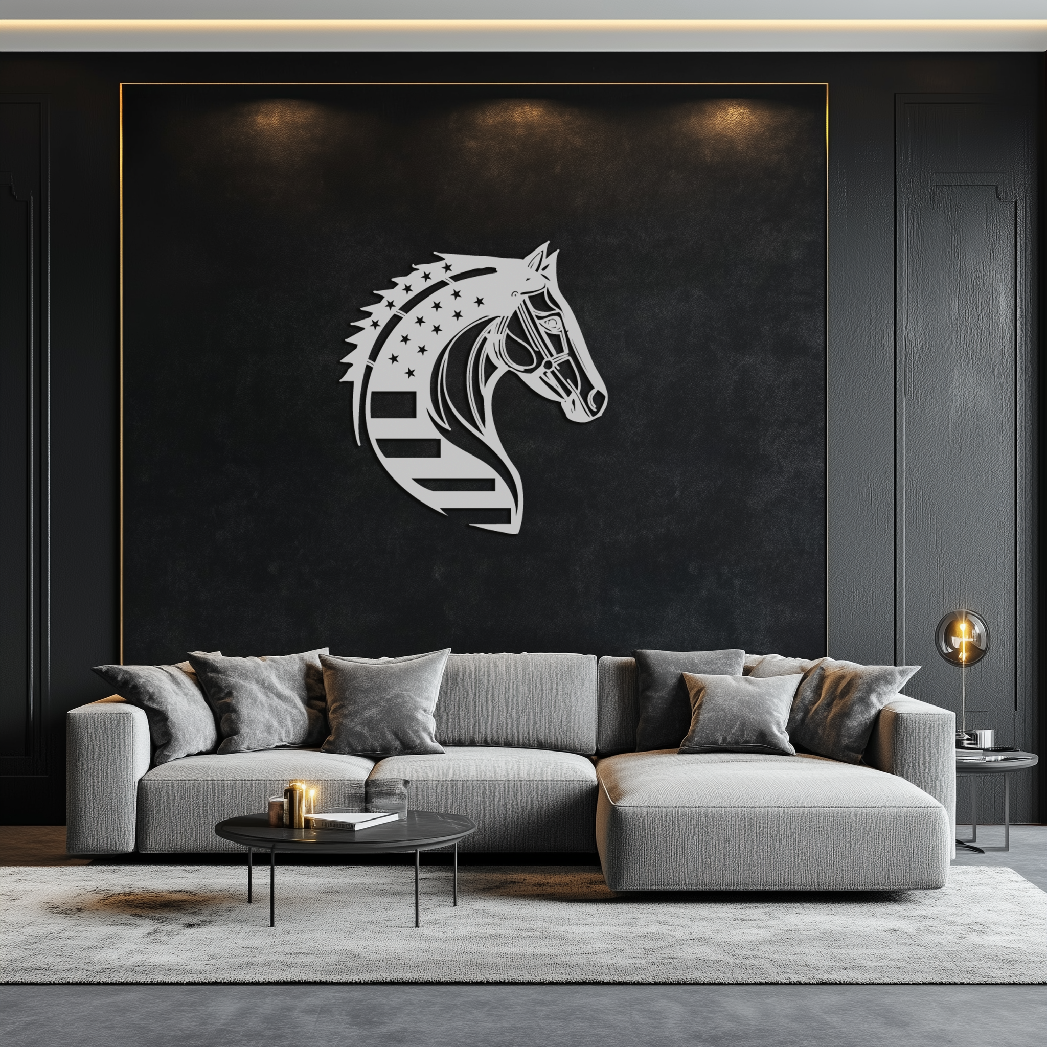 American Flag Horse Head Metal Wall Art – Patriotic Black Steel Equine Decor for Home, Barn and Ranch Interiors- KAF445 Enova Art