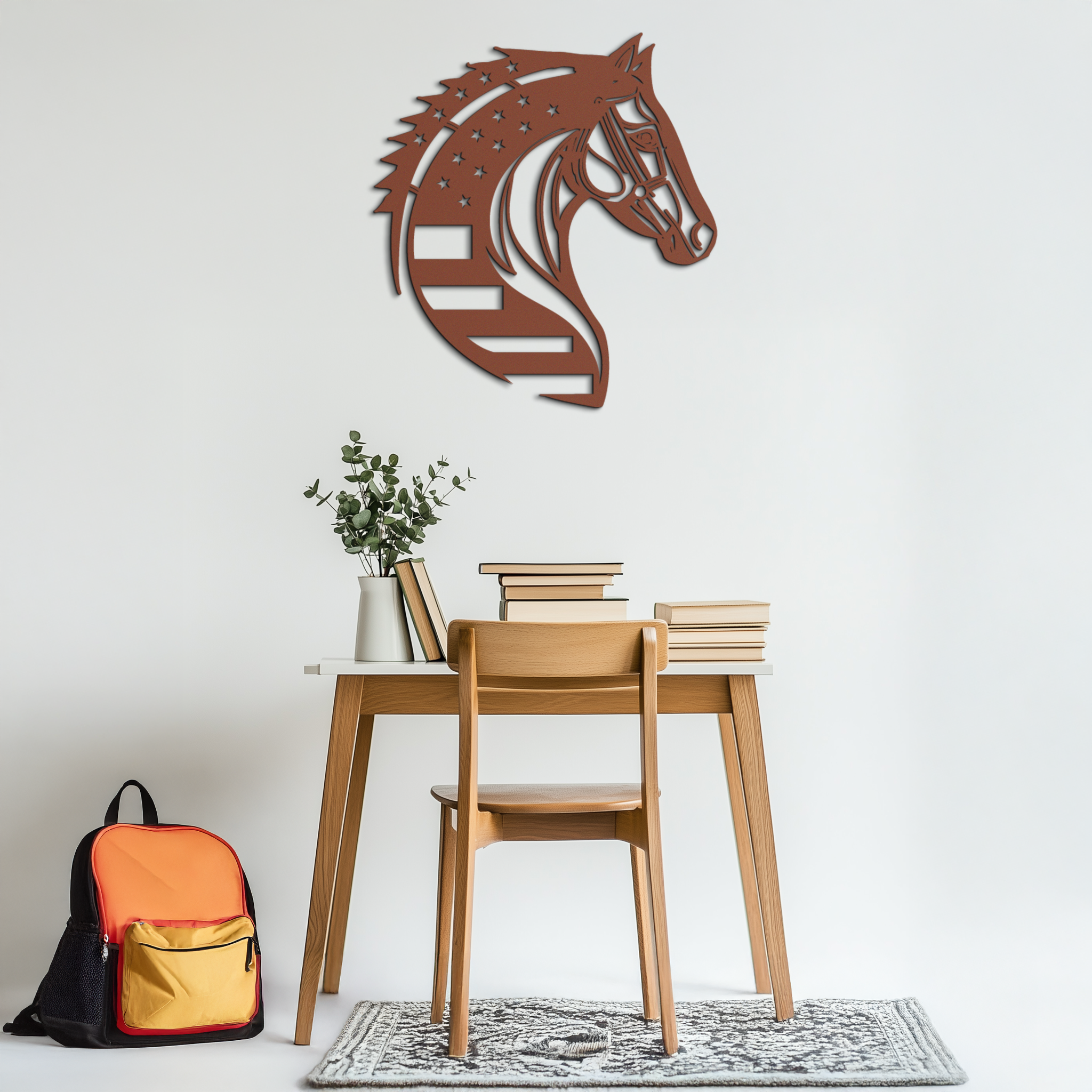 American Flag Horse Head Metal Wall Art – Patriotic Black Steel Equine Decor for Home, Barn and Ranch Interiors- KAF445 Enova Art