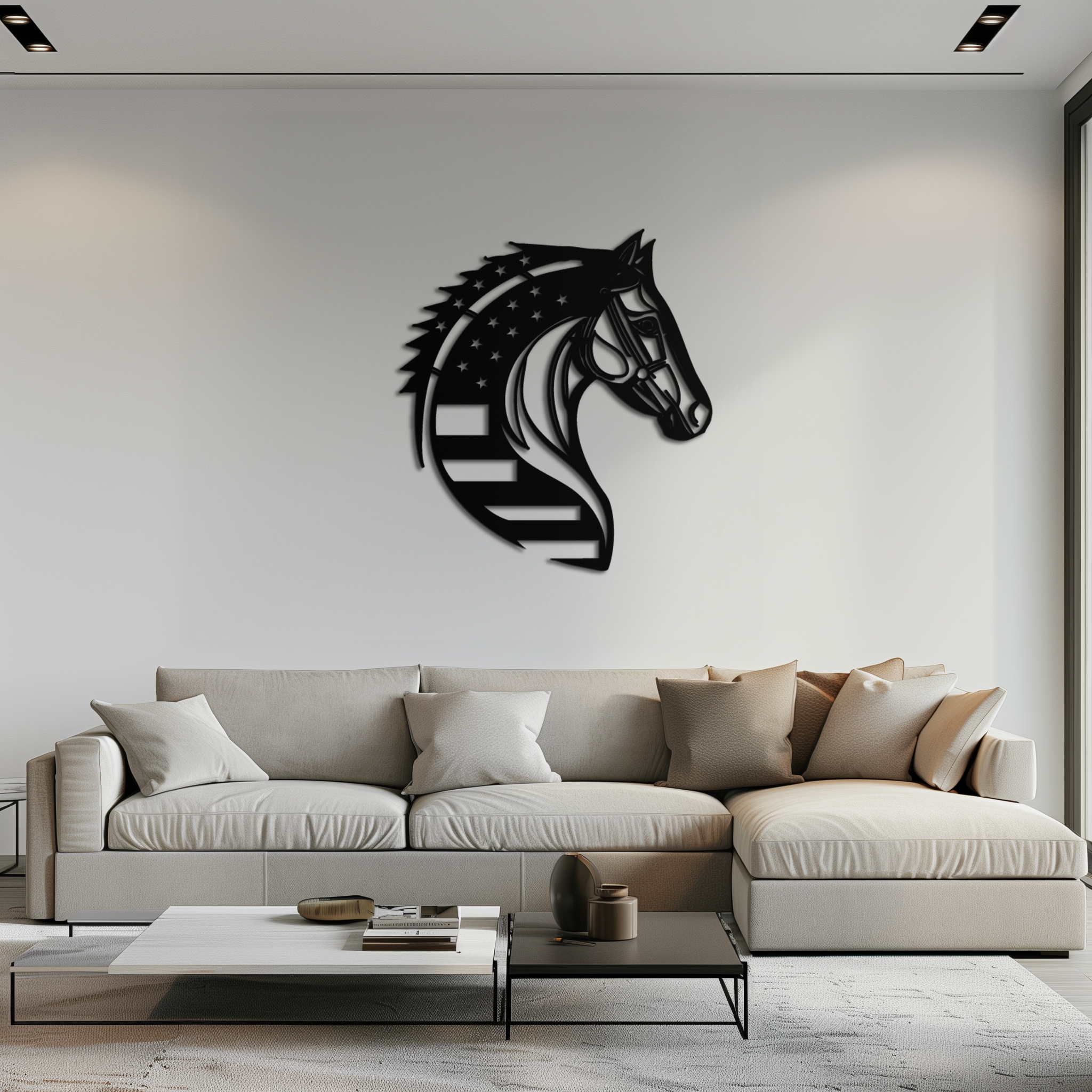 American Flag Horse Head Metal Wall Art – Patriotic Black Steel Equine Decor for Home, Barn and Ranch Interiors- KAF445 Enova Art